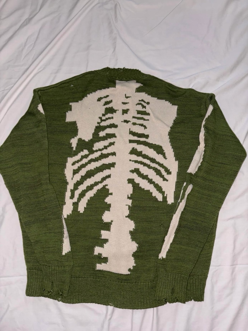 Kapital Olive Green Knit Sweater with Cream Skeleton Back